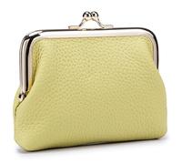 Luxury Leather Coin Purse with Kiss Lock Frame, Small Wallet for Women, Genuine Cowhide Card Holder, Multiple Colors (Yellow)