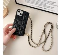 Luxury Leather Crossbody Chain Lanyard Phone Case For iPhone 14 Pro 11 12 13 Pro Max Cover Shockproof Cases Cute Card Bag,Black,For iPhone13ProMax