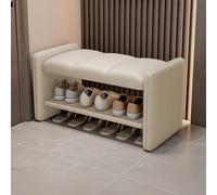 Luxury Leather Padded Storage Bench, Wave Pattern Design, Solid Wood Shoe Rack for Entryway, Living Room, Hallway, Dressing Room (23.6 inch, Color A)