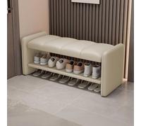 Luxury Leather Padded Storage Bench - Wave Pattern Solid Wood Shoe Rack for Living Room, Hallway & Dressing Room - 31.5 inch Wide, Color A