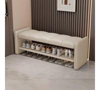 Luxury Leather Padded Storage Bench with Wave Pattern, Solid Wood Open Shoe Rack for Hallway, Living Room, Dressing Room - 39.4 Inch Wide, Color A