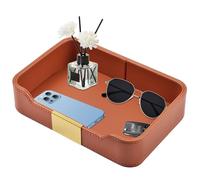 Luxury Leather Tray Desktop Storage Catchall Organiser Decorative Leather Tray Storage Catchall Organiser Tray for Jewellery, Watches, Cosmetics, Keys, Phone, Wallet, Orange