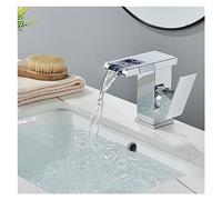 Luxury LED Black Basin Faucet high and Low Faucet Bathroom Single hot and Cold Water Flow to Generate Electricity(Chrome Short)