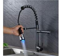 Luxury LED Light Kitchen Faucet Black Deck Mounted Spring Pull Out Kitchen Mixer 2 Function Hot Cold Sink Tap with Cover Plate Black Bronze Tap A