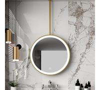 Luxury LED Vanity Mirror with Metal Frame - Round Ceiling-Mounted Hanging Mirror for Bathroom & Makeup Modern Black Gold Large Circle Glass for Bedroom Decor