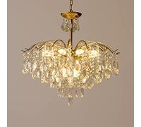 Luxury LED Vintage Crystal Raindrop Chandelier Pendant Light Fixture, E14 Modern Ceiling Light for Dining Room, Bathroom, Bedroom, Living Room - Amber Finish