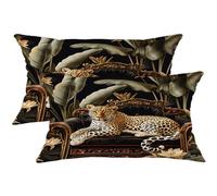 Luxury Leopard Print Pillow Covers Set of 2, Black and Gold Tropical Wildlife Theme Spring Decorative Cushions for Living Room, Elegant Leaves Throw Pillows for Home Sofa Couch Decor 12x24 Inch