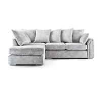 LUXURY LIFE Ariana Left Hand Fabric Corner Sofa with Footstool in Metallic Silver LUXURY LIFE Metallic Silver