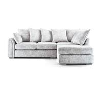 LUXURY LIFE Ariana Right Hand Facing Fabric Corner Sofa with Footstool in Metallic Silver LUXURY LIFE Metallic Silver