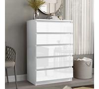 LUXURY LIFE Carlton Gloss Chest of Drawers 5 Drawer Cabinet in White LUXURY LIFE White