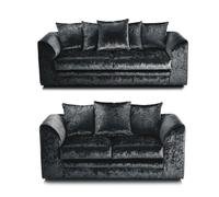 LUXURY LIFE Dylan Crushed Velvet Fabric Sofa Set in Black LUXURY LIFE Black