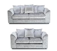 LUXURY LIFE Dylan Crushed Velvet Fabric Sofa Set in Silver LUXURY LIFE Silver