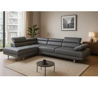LUXURY LIFE Fidenza Luxe Leather Left Hand Facing Corner Sofa in Grey LUXURY LIFE Grey
