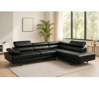 LUXURY LIFE Fidenza Luxe Leather Right Hand Facing Corner Sofa in Black LUXURY LIFE Black