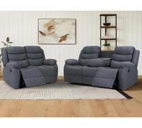 Luxury Life Furniture Roma Grey Linen Upholstered 3 + 2 Recliner Sofa Set