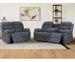 Luxury Life Furniture Roma Grey Linen Upholstered 3 + 2 Recliner Sofa Set