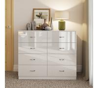 LUXURY LIFE Keaton Gloss White 8 Drawer Modern Twin Chest Of Drawers LUXURY LIFE White