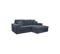 LUXURY LIFE Luxe 3 Seater Cinema Fabric Chunky Cord Sofa with Footstool in Grey LUXURY LIFE Grey