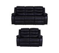 LUXURY LIFE Roma Leather Recliner Sofa Set in Black LUXURY LIFE Black
