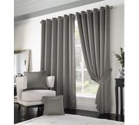 Luxury Living Adi Lined Ring Top Eyelet Curtains in Silver | Size: 229 cm width x 274 cm drop Luxury Living Silver 229 cm width x 274 cm drop