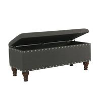 Essential Living Chelsea Storage Ottoman Bench - Charcoal/Chrome Upholstered With Flip Lid, Grey