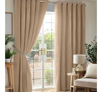 Alan Symonds Beige Chenille Blackout Ring Top Eyelet Curtains 117 x 229cm - Size: W 117 x D 229cm - Wilko