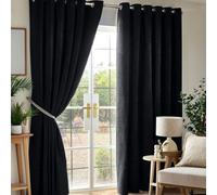 Alan Symonds Black Chenille Blackout Ring Top Eyelet Curtains 117 x 229cm - Size: W 117 x D 229cm - Wilko