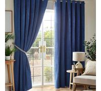 Alan Symonds Chenille Blackout Ring Top Eyelet Curtains 117x183cm Blue