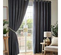 Alan Symonds Chenille Blackout Ring Top Eyelet Curtains 229x183cm Grey