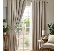 Alan Symonds Chenille Blackout Ring Top Eyelet Curtains 229x229cm Cream