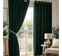 Alan Symonds Green Chenille Blackout Ring Top Eyelet Curtains 117 x 137cm - Size: W 117 x D 137cm - Wilko