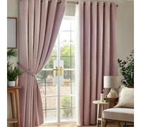Alan Symonds Chenille Blackout Ring Top Eyelet Curtains 117x229cm Pink