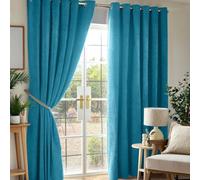 Luxury Living Chenille Blackout Eyelet Curtains Thermal Triple Weave Pair Teal
