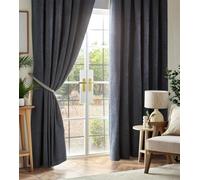 Alan Symonds Chenille Blackout Pencil Pleat Top Curtains 117x183cm Grey