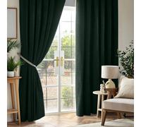 Alan Symonds Green Chenille Blackout Pencil Pleat Curtains 117cm x 137cm - Size: W 117 x D 137cm - Wilko