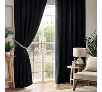 Alan Symonds Black Chenille Blackout Pencil Pleat Curtains 117cm x 183cm - Size: W 117 x D 183cm - Wilko