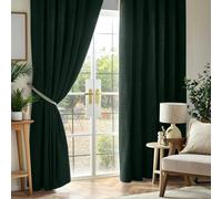 Luxury Living Chenille Blackout Pencil Pleat Top Curtains 168cm x 137cm Green, Green