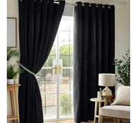 Luxury Living Chenille Blackout Ring Top Eyelet Curtains 168cm x 137cm Black, Black