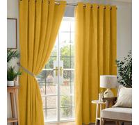 Alan Symonds Chenille Blackout Ring Top Eyelet Curtains 229x183cm Yellow
