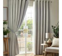 Alan Symonds Chenille Blackout Ring Top Eyelet Curtains 117x183cm Silver
