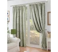 Alan Symonds Green Chenille Jacquard Lined Pencil Pleat Taped Top Curtains 117 x 137cm - Size: W 117 x D 137cm - Wilko