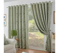 Alan Symonds Chenille Jacquard Lined Ring Top Eyelet Curtains 229x274cm Green