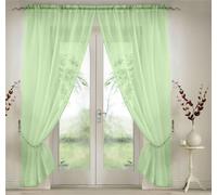 Luxury Living Elegant Plain Voile Curtain Panels Pair With Free Tie Backs Lime