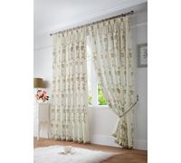 Luxury Living Exeter Embroidered Lined Voile Pencil Pleat Taped Top Curtains 229cm x 229cm Latte, Brown