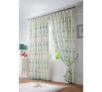 Luxury Living Exeter Embroidered Lined Voile Pencil Pleat Taped Top Curtains 140cm x 183cm Teal, Blue