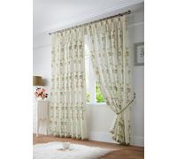 Luxury Living Exeter Embroidered Lined Voile Pencil Pleat Taped Top Curtains 140cm x 229cm Latte, Brown