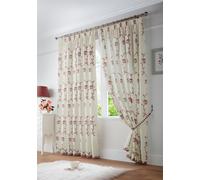 Alan Symonds Exeter Lined Organza Voile Embroidered Taped Top Curtains (Red, 90" x 90" (229x229cm))
