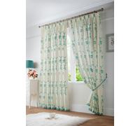 Luxury Living Exeter Embroidered Lined Voile Pencil Pleat Taped Top Curtains 140cm x 137cm Teal, Blue
