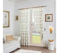 Luxury Living Leaf Embroidered Tulle Voile Curtains Pencil Pleat Silver 147cm x 183cm, Silver