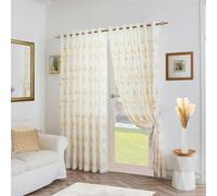 Luxury Living Leaf Embroidered Tulle Voile Curtains Ring Top Gold 147cm x 137cm, Gold